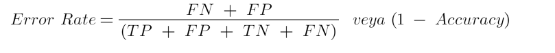 Hata Oranı (Error Rate / Misclassification Rate)