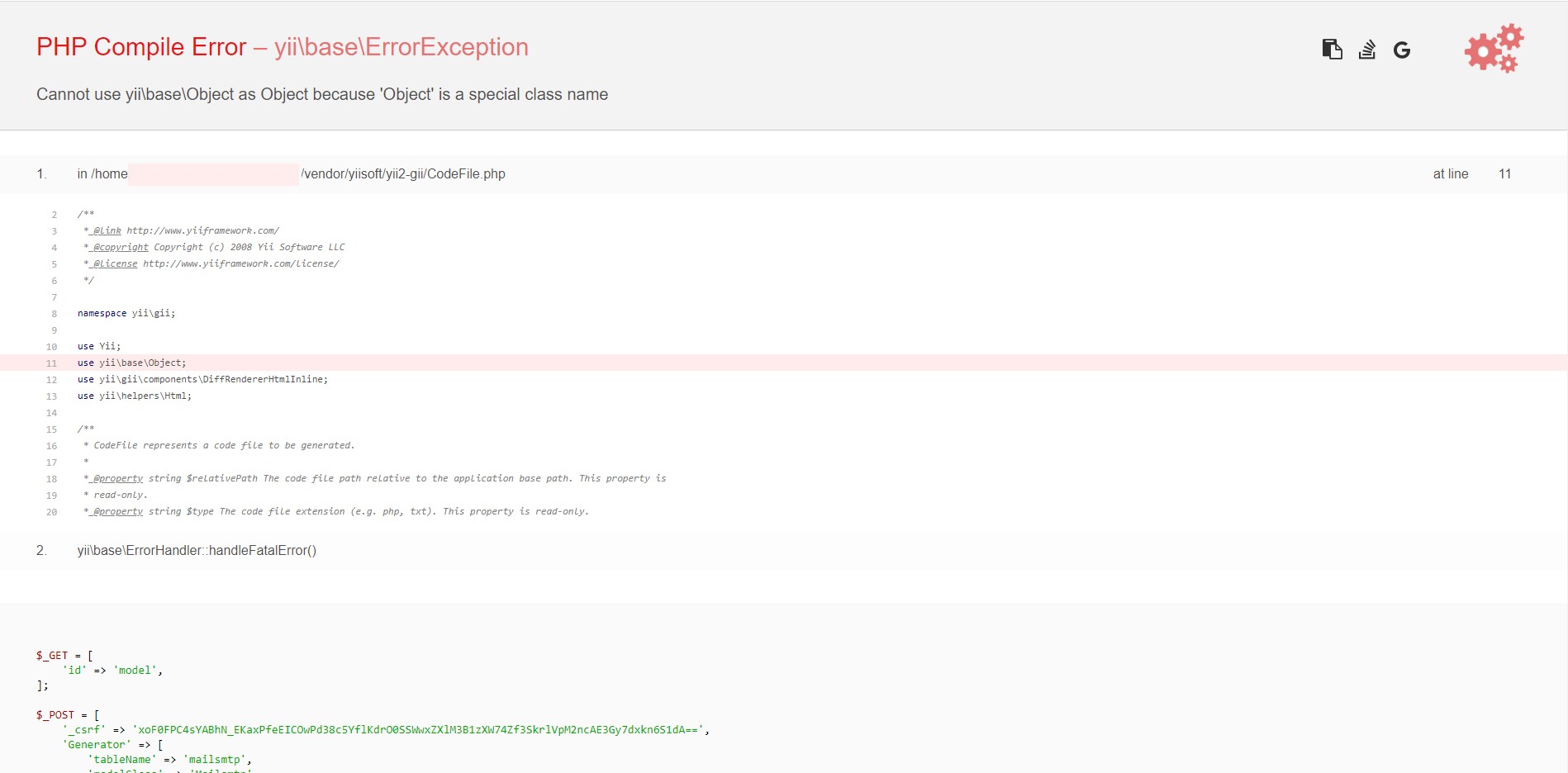 Cannot use yii\base\Object as Object because ‘Object’ is a special class name